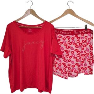 Juicy Couture Red and Pink Women's Lips Shorts Sleepwear Set Plus Size 2X‎ New